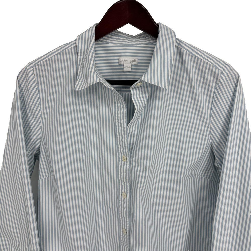 J. Jill Perfect Shirt Long Sleeve Button Up Collared Striped Blue/White Size L